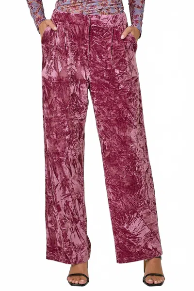Mystree Crinkle Velvet Trousers In Berry In Pink