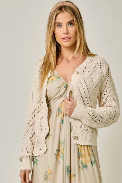 Mystree Crochet Knit Cardigan In Oatmeal In Neutral