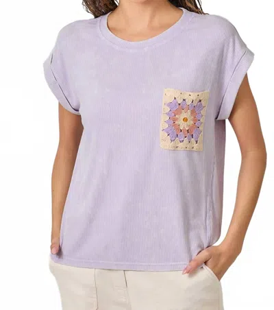 Mystree Crochet Pocket Rolled Up Cuff Top In Lavender In Purple
