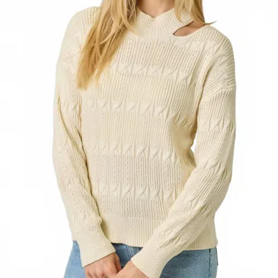 Mystree Cutout Mock Neck Sweater Top In Ivory In Yellow
