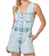 Mystree Dawn Denim Romper In Acid Wash Blue In Multi