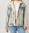 Mystree Denim Mixed Sherpa Jacket In Ivory/denim In Multi