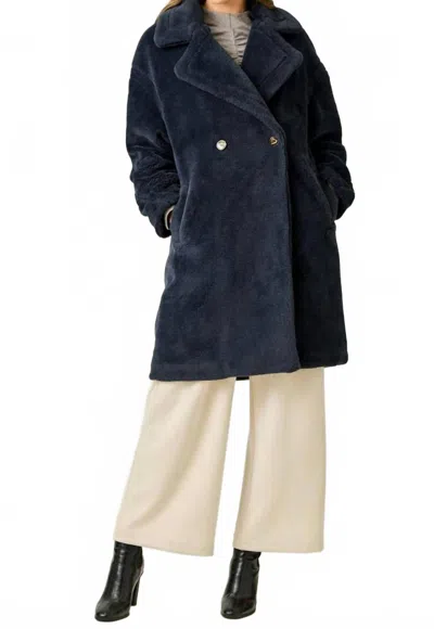 Mystree Double Breasted Faux Fur Coat In Navy In Multi