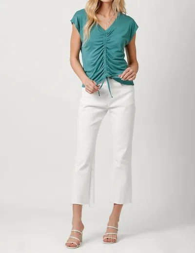 Mystree Drawstring Center Ruched Knit Top In Teal In Blue