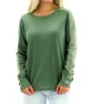 MYSTREE ELIANA MIXED WAFFLE WIDE NECK SLIM KNIT TOP IN CACTUS