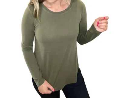 Mystree Ella Long Sleeve Round Neck Modal Top In Olive In Green