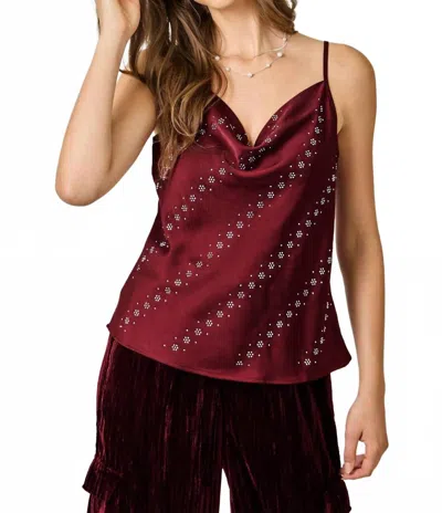 Mystree Embellished Cowl Neck Cami In Wine In Red
