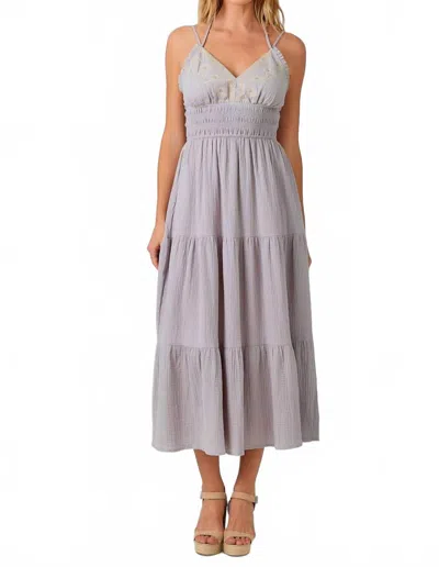 Mystree Embroidered Bodice Tiered Dress In Lavender In Purple