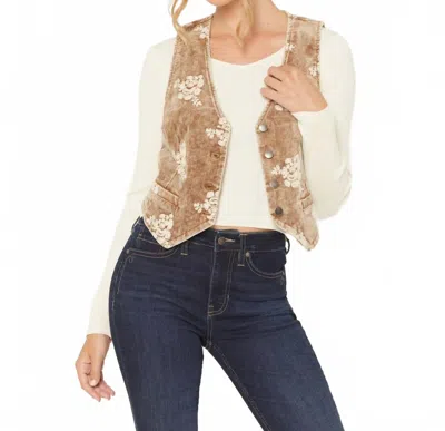 Mystree Embroidered Corduroy Vest In Washed Toffee In Brown