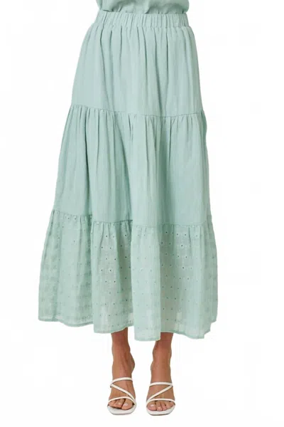 Mystree Embroidered Eyelet Tiered Skirt In Pale Seafoam In Red