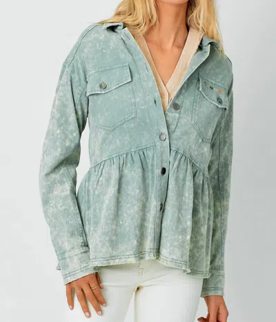 Mystree Embroidered Peplum Cotton Jacket In Washed Blue