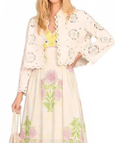 Mystree Eyelet Button Down Jacket In Ivory In Neutral