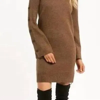Mystree Farrah Button Sleeve Sweater Dress In Brown