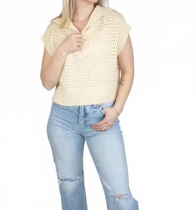 Mystree Fishnet Zip-up Sweater Top In Butter In Neutral