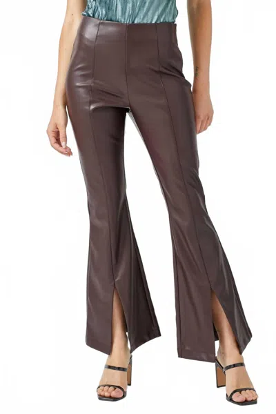 Mystree Flare Leather Pants With Front Slit In Coffee Bean In Multi