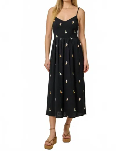Mystree Floral Embroidered Double Gauze Dress In Black