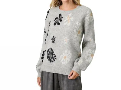 Mystree Floral Pullover Sweater In Grey/black In Gray