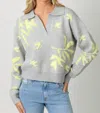 Mystree Floral Pullover Sweater In Grey/lime