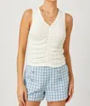 Mystree Floral Ruched Tank Top In Ivory In Multi