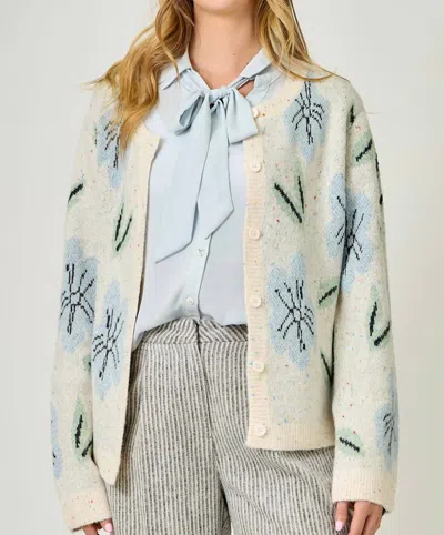 Mystree Floral Sweater Cardigan In Ivory In Neutral