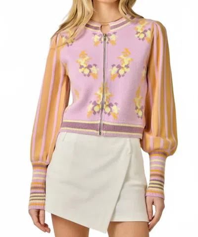 Mystree Floral Sweater Cardigan In Rose/orange In Multi
