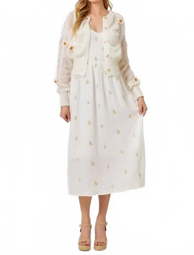 Mystree Flower Detail Cardigan Sweater In Off White In Pattern