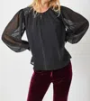 Mystree Flowy Glitter Chiffon Blouse In Black In Black