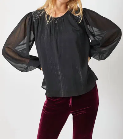 Mystree Flowy Glitter Chiffon Blouse In Black