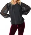 Mystree Flowy Glitter Chiffon Blouse In Black In Black