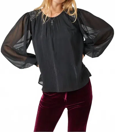 Mystree Flowy Glitter Chiffon Blouse In Black