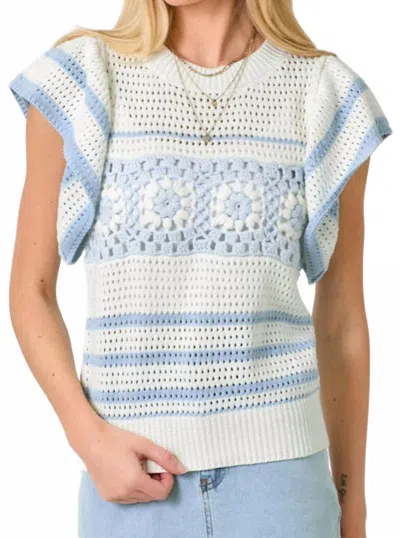 Mystree Flutter Sleeve Crochet Top In Multi In Blue
