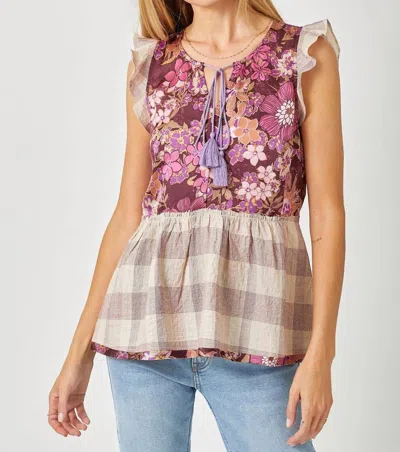 Mystree Flutter Sleeve Peplum Top In Floral Multicolor In Pink