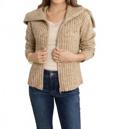 Mystree Freckled Yarn Sweater Cardigan In Brown