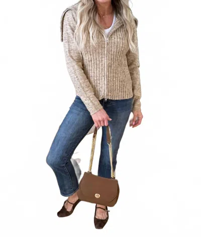 Mystree Freckled Yarn Sweater Cardigan In Latte In Neutral
