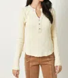 MYSTREE FREYA WASHED THERMAL HENLEY TOP IN ALMOND