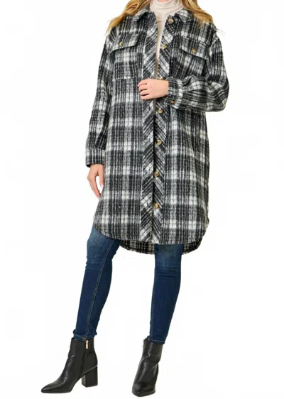 Mystree Fringe Placket Detail Plaid Long Jacket In Black In Multi