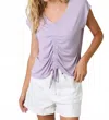 Mystree Front Ruche Modal Cap Sleeves Top In Lavender Pro In Multi