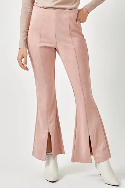 Mystree Front Slit Detailed Suede Flare Pants In Rose In Multi