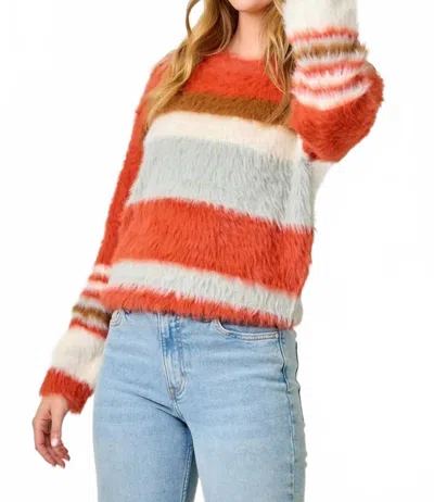 Mystree Fuzzy Stripe Sweater In Orange In Neutral