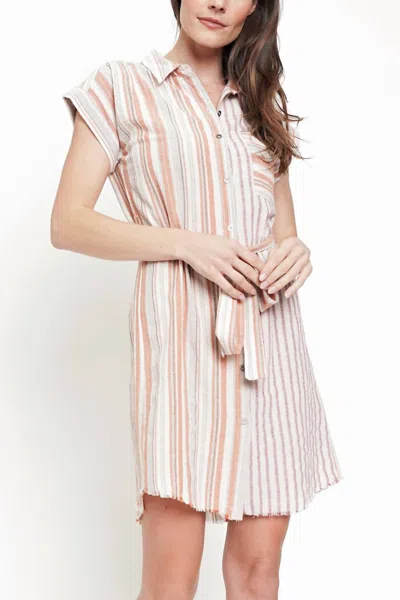 Mystree Get Used To It Dress In Coral Stripe In Neutral
