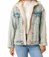 Mystree Halfsies Denim And Sherpa Jacket In Cream/denim In Blue
