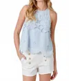 Mystree Halter Neck Lace Top In Milky Blue In Animal Print