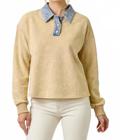 Mystree Haven Polo Top In Washed Oatmeal In Multi