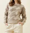 Mystree Houndstooth Fuzzy Pullover Sweater In Stone/ Hazelnut