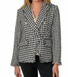 Mystree Houndstooth Tweed Jacket In Black/white In Black