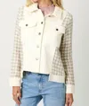 Mystree Houndtooth Corduroy Jacket In Ivory/oat In Multi