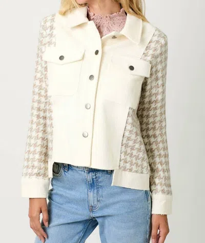 Mystree Houndtooth Corduroy Jacket In Ivory/oat In Multi