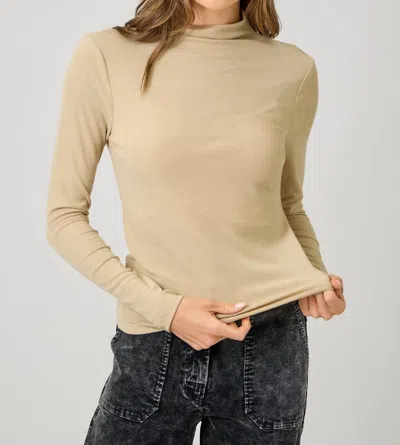 Mystree Knit Mock Neck Long Sleeve Top In Almond In Neutral