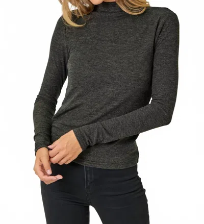 Mystree Knit Mock Neck Long Sleeve Top In Black In Gray