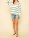 Mystree Knotted Back Stripe Sweater In Mint In Green